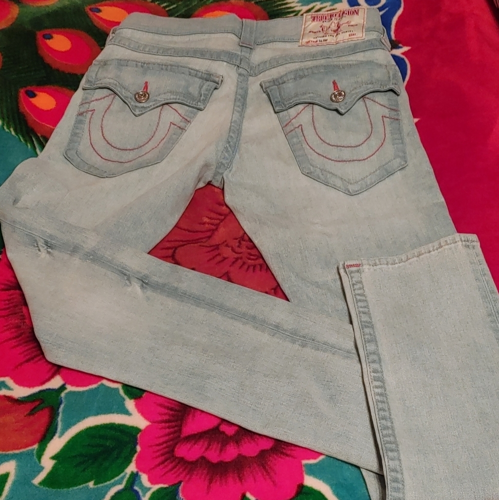 TR Whitewash Jeans w/Red Stitching, Size 30×30